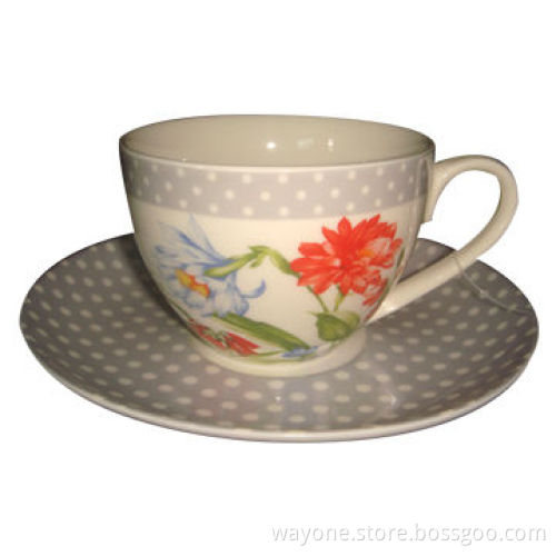 220cc Tea Cup and Saucer in Printing Gift Box, with Orange and Blue Colors, Ideal for Gift